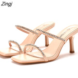 kamames Women's shoes Black square head Rhinestone accessories High-heeled sandals