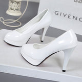 kamames high-heeled shoes waterproof platform sexy fine with round head feet Korean women's shoes patent leather large size s071