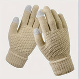 1 Pair Knit Thermal Winter Gloves, Solid Color Touch Screen Thickened Sports Gloves For Cycling Hiking