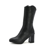 kamames Size Women's Shoes 44 45 Fashion Zipper Snake Print Women Mid Calf Boots LadiesThick High Heel Autumn Winter Short Boots