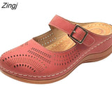 kamames New Women Flat Shoes Mules For Women PU Leather Round Head Sandals Closed Toe Sandals Women Slipper Non-slip Retro Shoes