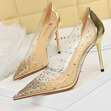 BIGTREE Shoes 2021 New PVC Transparent Heels Women Pumps Sparkle Rhinestones High Heels Sexy Party Shoes Stiletto Large Size 43