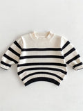 Boys Knit Pullover Sweater – Comfy Striped Cotton Casual Crew Neck Pullover Top For Fall/Winter