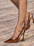 kamames Caiying Rose Baotou Sandals Women's New Pointed Back Empty Shoes Lacquered Leather Stilettos Sexy High Heels In Spring 2024