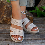 kamames Mouth Hollowed-Out Thick-Soled Women's Shoes 2024 Summer New Comfortable Non-Skid Mother's Shoes Slope Heel Belt Slippers