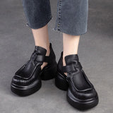 kamames kamames Heel Thick Bottom Tou Hollow Women's Sandals Round Head Buckle Type Seam High Heel Women's Shoes