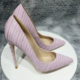 kamames pattern concise lady shoes 12cm 10cm 8cm high thin heels pointed toe pure color large size advanced pumps BM036 ROVICIYA