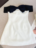 kamames 2023 Summer New Collection Sleeveless Black Bow Strapless High Waist White Slim Short Dress Women GE647 1127-1