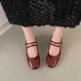 kamames kamames Vintage Silver Single Shoes Women's Thick Heel 2024 Spring Square Head Shallow Mouth Belt Buckle College Wind Mary Jane Shoes