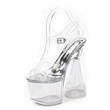 kamames Voesnees Sexy Models 17.5CM Super High Heels 8CM Transparent Platform Women Sandals PVC Female Crystal Wedding Shoes Big Size 43