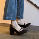 kamames kamames Jane High Heels Women's Fall 2023 New Thick Heel Square Head Black Small Leather Shoes With Shallow Single Shoes