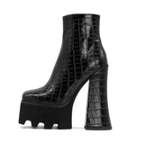 kamames Super High Heel Women Ankle Boots Fashion Platform Square Heel Zipper Boots Autumn Winter Punk Style Woman Shoes