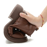 kamames kamames New Cowhide Middle Heel Soft-Soled Women's Short Boots Retro Leisure Leather Martin Boots Warm Women's Cotton Shoes