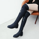 kamames Women's Gorgeous Blue Denim Over The Knee Boots Flat Heel Thigh Boots Zipper Autumn Winter Woman Shoes 2018 Size 34-43