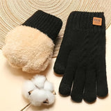 Simple Twist Knit Gloves Thickened Soft Velvet Lined Warm Touchscreen Gloves Autumn Winter Solid Color Coldproof Split Finger Gloves