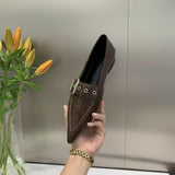 kamames New Light Extravagant Square Metal Buckle Deep-Mouth Commuter Shallow-Heeled French Vintage Shoes