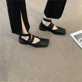 kamames leather shoes women's spring 2022 new all-match fashion square head flat bottom shallow mouth single shoes lazy loafers