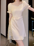 kamames Chic Mini Sequin Dress Women Vintage V-neck Luxury Evening Dress Female Elegant Lace Patchwork Prom Party Dress 2023
