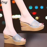 kamames New Summer Sandals Women Wedge Heels Platform Fashion Open Toe Sequin High Heels Beach Shoes Slippers Sandals Slippers