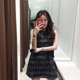 kamames Summer Women Tweed Bandage Dresses for Women Party Sleeveless Bow O-Neck Plaid Elegant Casual Empire Bodycon Short Dress