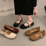 kamames Leather Retro Round Head Metal Buckle Love Shoes Girl Spring 2024 Korean Version Of The New Ugly Cute Mori Shoes Girl