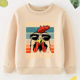 Rooster Print Boy's Round Neck Sweatshirt, Casual Long Sleeve Comfy Pullover Spring Fall Clothes