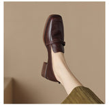 kamames New Black Mary Jane Single Shoes With Thick Soles Brown English Style JK Small Leather Shoes Flat-Soled Work Shoes