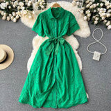 kamames kamames Gentle Wind Turn Collar Bubble Sleeve Medium-Long Shirt Skirt Lace Thin Hollow-Out Design French Dress