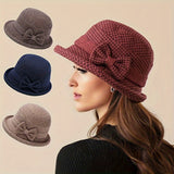 Women's New Year-Ready Houndstooth Knit Bucket Hat - Warm, Comfortable, & Moisture-Wicking with Ear Protection