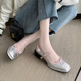 kamames Square Heels, Silver Bow, Mary Jane Shoes, Spring And Autumn, New Colors, Gentle Daily Shoes.