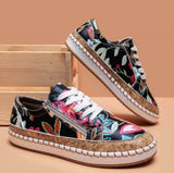 kamames Mujer 2022 Lace Up Print Flats Women Non Slip Fashion Casual Shoes Women Plus Size platform Shoes Zapatos Planos