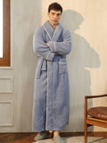 Mens Ultra-Soft Comfy Fleece Robe - Adjustable Lace-Up One-Piece Design with Pocket, Warm and Cozy for Home Lounging, Kimono-Style Night-Robe Pajamas for Men after Bath or Shower