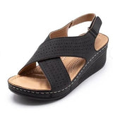 kamames 2023 New Sandals Women's Slope Heel Stitches Breathable Velcro Hollowed-Out Large Size Women's Shoes