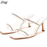 kamames Women's shoes Black square head Rhinestone accessories High-heeled sandals
