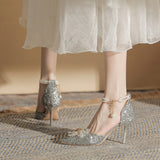kamames kamames Sequin Crystal Wedding Shoes 2023 New Hollow Single Shoe Shallow Mouth Female Pointed Head Sexy Fashion Bridesmaid