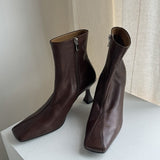 kamames kamames Soft Korean Leather High Heel Ankle Boots Women's Thin Heel Women's Shoes Side Zipper Is Comfortable