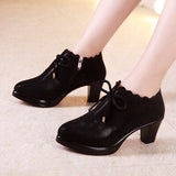 GKTINOO Plus Size 33-43 Block Heel Deep Mouth Platform Pumps Women Shoes 2021 Black High Heels Shoes Ladies Leather Shoe Office