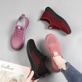 kamames Women Shoes Fashion Mesh Breathable Socks Shoes Female Lace Up Flat Casual Sneakers Comfortable Light Ladies Tennis Shoes