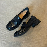 kamames kamames British Style Small Leather Shoes Shoes Female Black Thick Heel Single Shoes