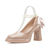 kamames kamames Mary Jane Sequins Thick Heel Square Head Waterproof Platform High Heels Versatile One Word Buckle Single Shoes Not Tired Feet Female