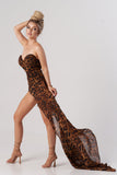 kamames Leopard High Slit Mesh Maxi Dress