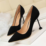 2025 1716-1 Korean version fashionable and sexy pedicure and thin high heels women's shoes thin heels high heels suede light mouth pointed single shoes