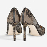 kamames Large-Size Pointed High-Heeled Lace High-Heeled Party Banquet Shoes