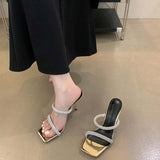 kamames kamames Slippers Women's 2024 Summer New Style Square Head Diamond Shoes Fashion Trend To Wear One-Word Slippers