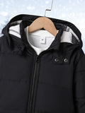 Boys Trendy Solid Color Warm Hooded Jacket, Zip Up Coat, Boy's Clothes For Winter Outdoor, As Gift