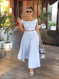 Chic Solid Two-piece Outfit Set - Off-Shoulder Crop Top & Flowy Skirt - Casual Womens Fashion