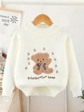 Adorable Bear Pattern Kids Sweater - Pullover for Boys - Round Neck, Long Sleeve, Stretchy, Warm, Knit, Outdoor Wear for Fall and Winter