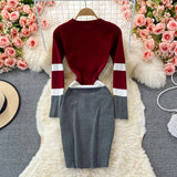 kamames Winter 2021 Simple Warm Tight Dress Elegant Office Lady Dress Long Sleeve High Waist Pencil Stretch Knit Dress Women