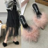 kamames Shoes 2020 Women Fur Bling Square Heels Peep Toe Wedding Shoes Woman Backle Strap Beautiful Pointe Shoes Girls
