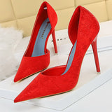 BIGTREE Shoes Red Green Black Woman Pumps Metal Square Buckle Women Heels Sexy Banquet Shoes Pointed Toe Stiletto Plus Size 43